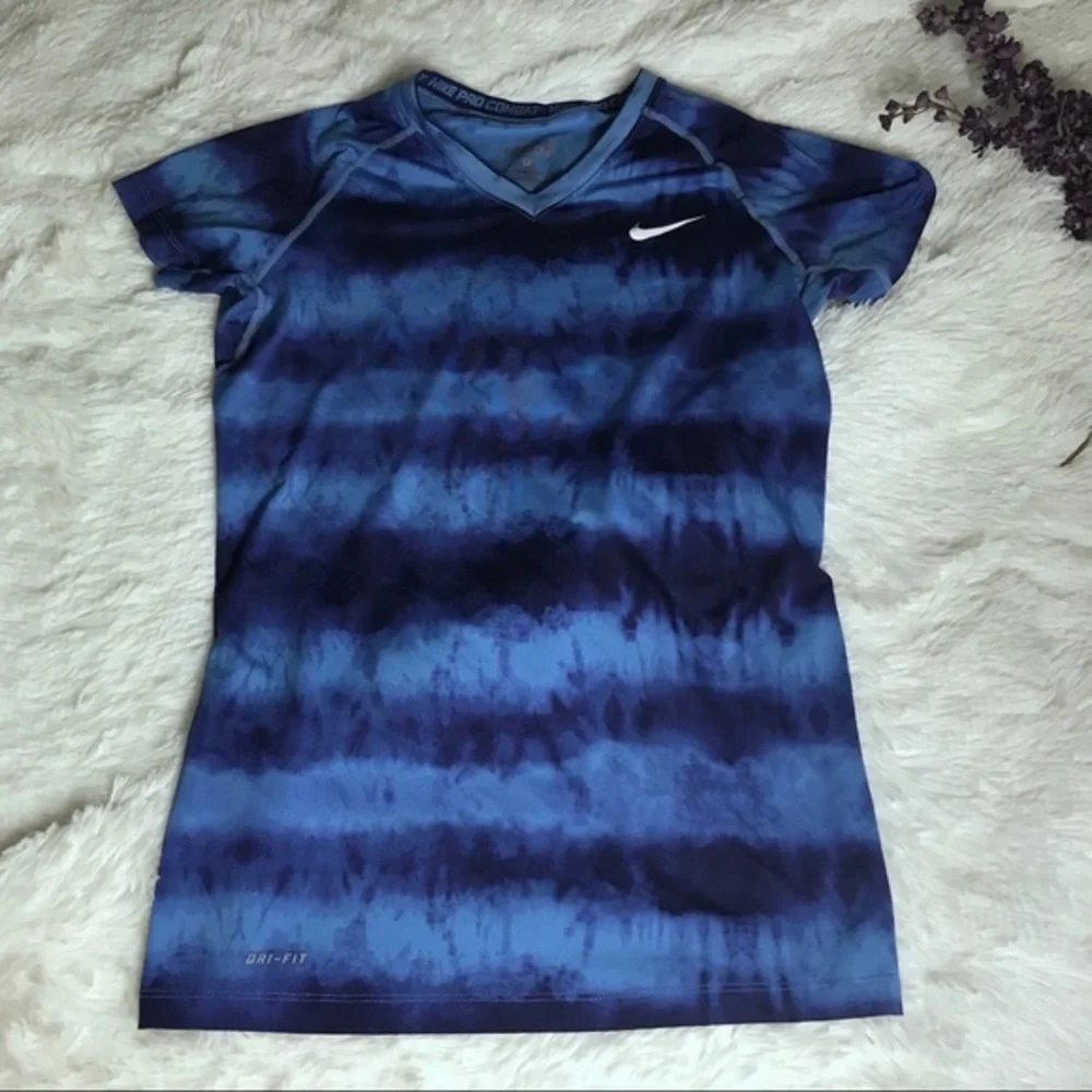 Nike dri fit tie die short sleeve blue shi…